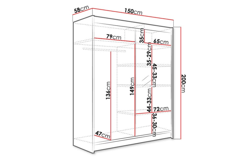 NORTHALLERTON Garderob med Spegel 150x200 cm Svart/Vit - Förvaring - Sko- & klädförvaring - Garderober & garderobssystem