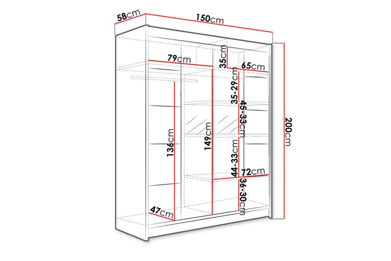 NORTHALLERTON Garderob med Spegel 150x200 cm Vit - Förvaring - Sko- & klädförvaring - Garderober & garderobssystem