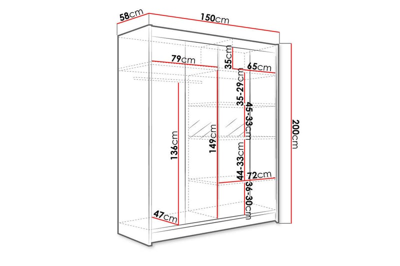 NORTHALLERTON Garderob med Spegel 150x200 cm Vit/Svart - Förvaring - Sko- & klädförvaring - Garderober & garderobssystem