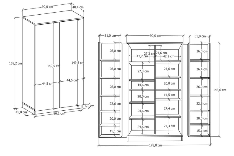 Paose Garderob 90x158,2 cm Antracit - Förvaring - Sko- & klädförvaring - Garderober & garderobssystem