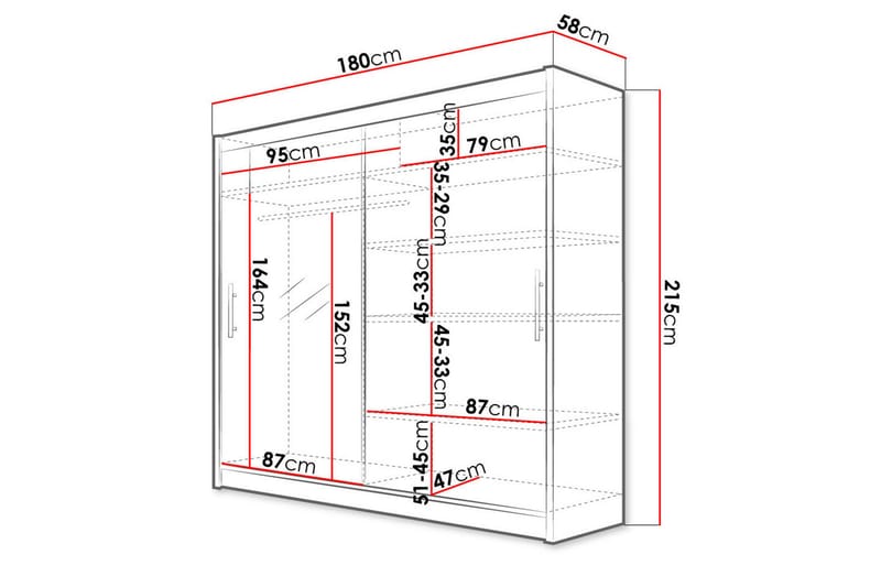 PRAG Garderob med Spegel 180x215 cm Vit - Förvaring - Sko- & klädförvaring - Garderober & garderobssystem