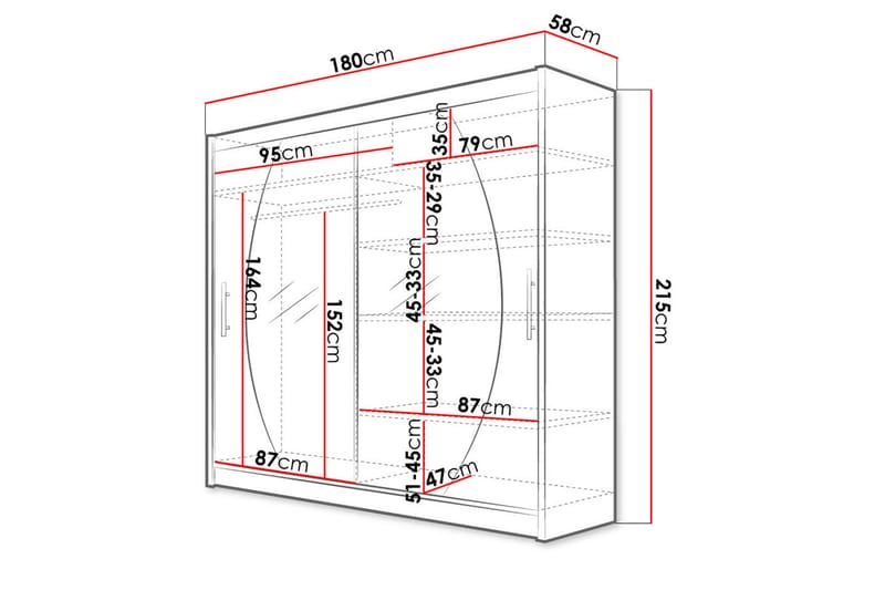 PRAG Garderob med Spegel 180x215 cm Vit - Förvaring - Sko- & klädförvaring - Garderober & garderobssystem