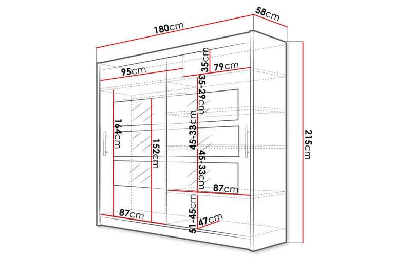 PRAG Garderob med Spegel 180x215 cm Vit - Förvaring - Sko- & klädförvaring - Garderober & garderobssystem