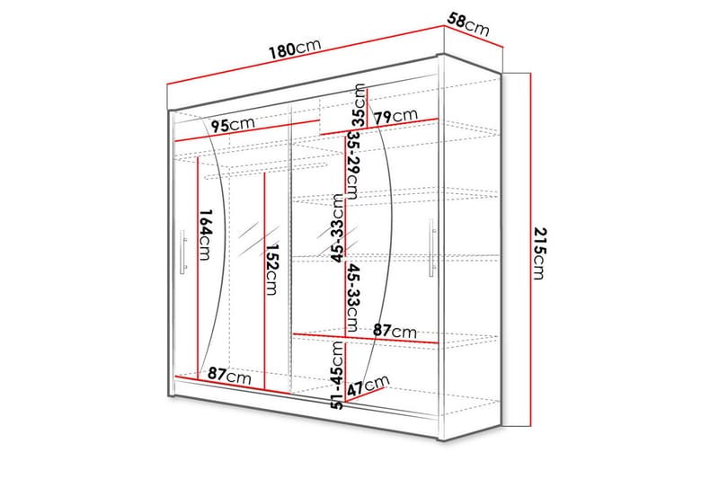 PRAG Garderob med Spegel 180x215 cm Vit - Förvaring - Sko- & klädförvaring - Garderober & garderobssystem