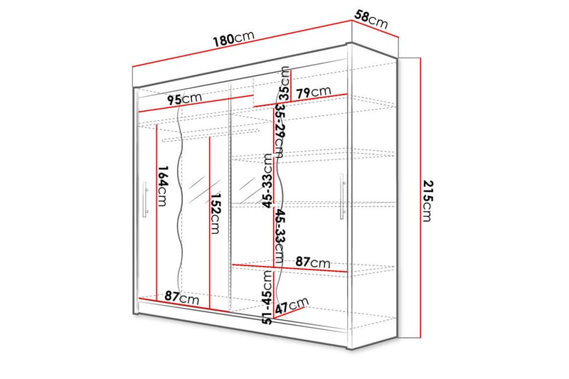 PRAG Garderob med Spegel 180x215 cm Vit - Förvaring - Sko- & klädförvaring - Garderober & garderobssystem