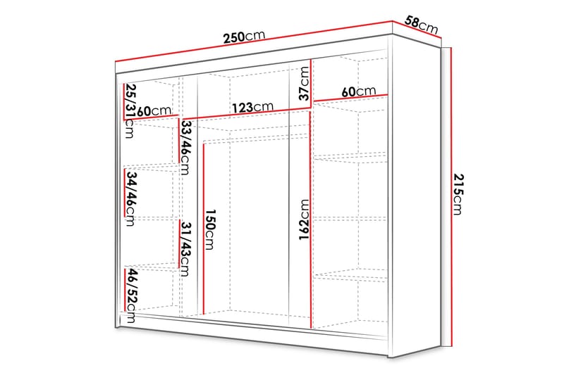 RHENE Garderob 250x215 cm Svart - Förvaring - Sko- & klädförvaring - Garderober & garderobssystem