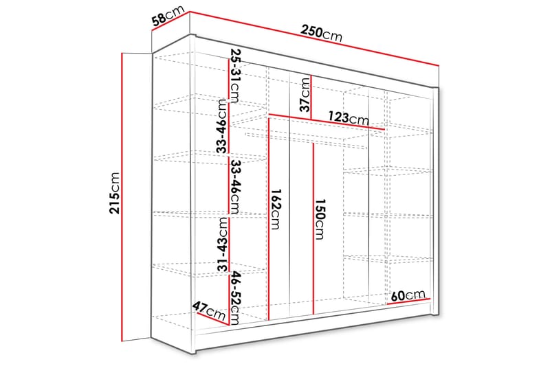 Sia Garderob med Spegel 250x215 cm - Beige - Förvaring - Sko- & klädförvaring - Garderober & garderobssystem