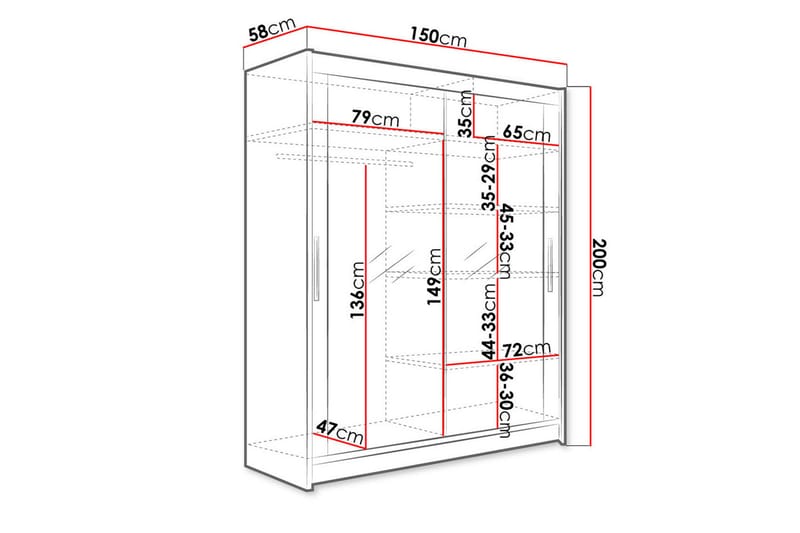 SIMRISLUND Garderob med Spegel 150x200 cm Vit - Förvaring - Sko- & klädförvaring - Garderober & garderobssystem