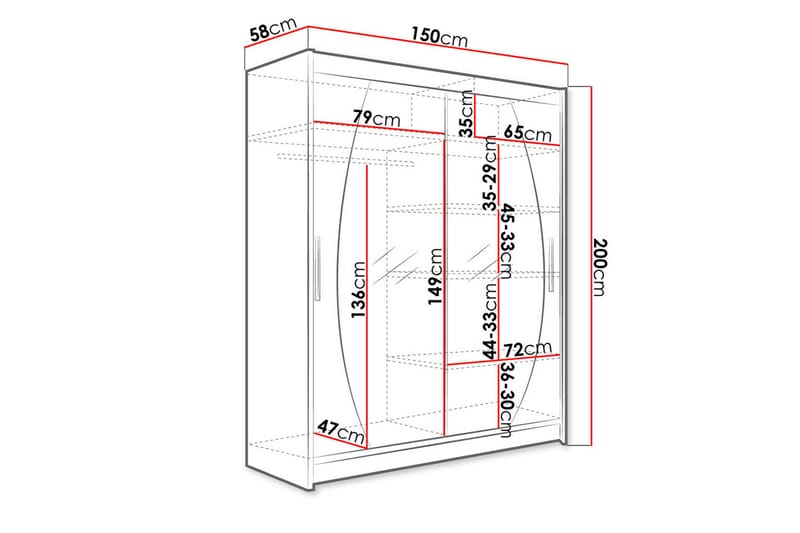 SIMRISLUND Garderob med Spegel 150x200 cm Vit - Förvaring - Sko- & klädförvaring - Garderober & garderobssystem