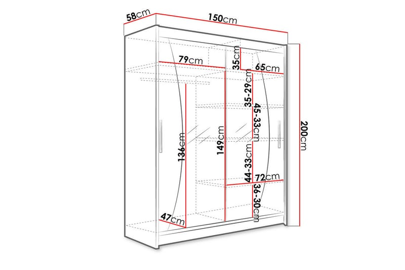 SIMRISLUND Garderob med Spegel 150x200 cm Vit - Förvaring - Sko- & klädförvaring - Garderober & garderobssystem