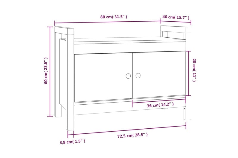 beBasic Skobänk 80x40x60 cm massiv furu - Förvaring - Sko- & klädförvaring - Skoförvaring