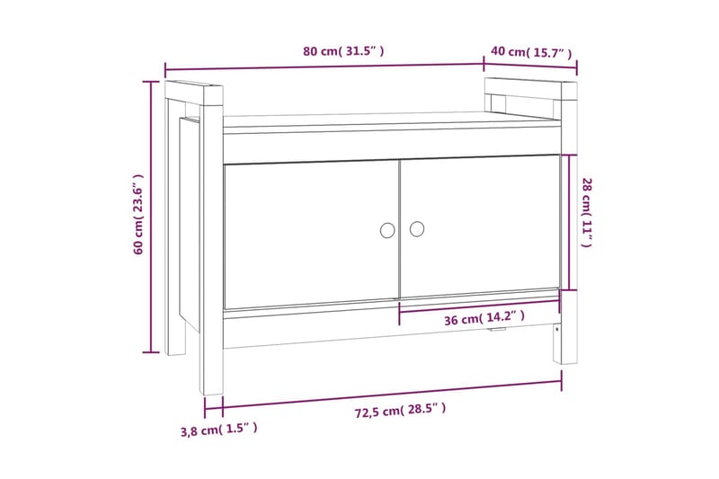 beBasic Skobänk grå 80x40x60 cm massiv furu - Förvaring - Sko- & klädförvaring - Skoförvaring