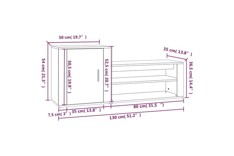 beBasic Skohylla sonoma-ek 130x35x54 cm konstruerat trä - Förvaring - Sko- & klädförvaring - Skoförvaring