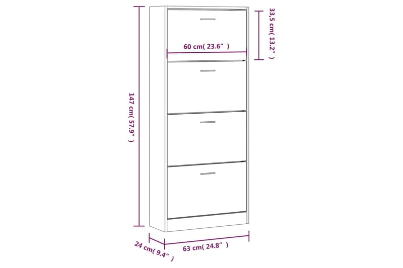 beBasic Skohylla sonoma-ek 63x24x147 cm konstruerat trä - Förvaring - Sko- & klädförvaring - Skoförvaring