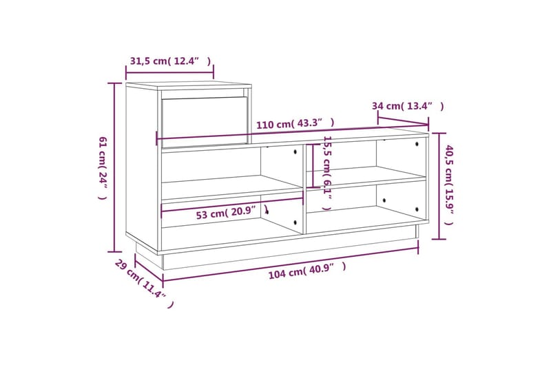 beBasic Skoskåp 110x34x61 cm massiv furu - Förvaring - Sko- & klädförvaring - Skoförvaring