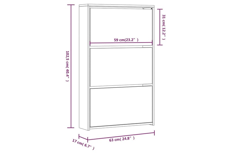 beBasic Skoskåp med 3 skåp betonggrå 63x17x102,5 cm - Förvaring - Sko- & klädförvaring - Skoförvaring