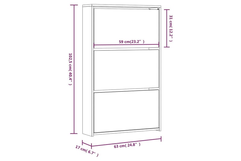 beBasic Skoskåp med 3 skåp rökfärgad ek 63x17x102,5 cm - Förvaring - Sko- & klädförvaring - Skoförvaring