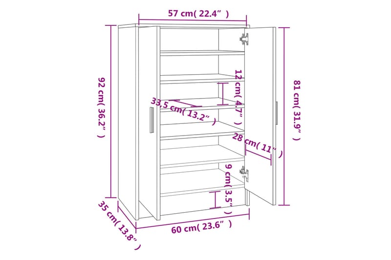 beBasic Skoställ grå sonoma 60x35x92 cm konstruerat trä - Förvaring - Sko- & klädförvaring - Skoförvaring