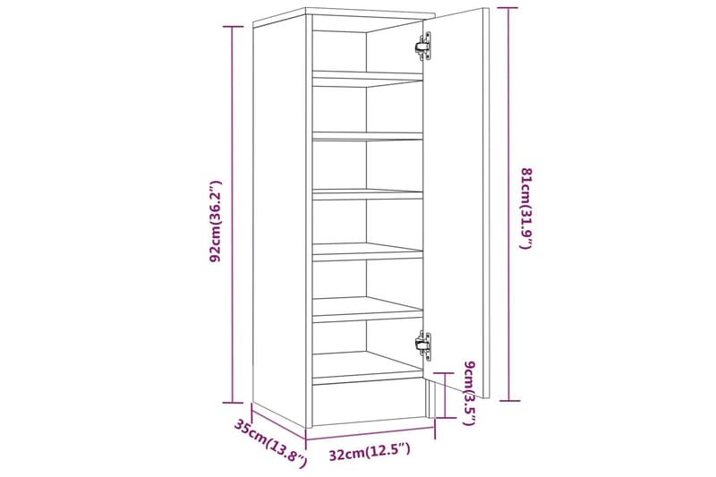 beBasic Skoställ rökfärgad ek 32x35x92 cm konstruerat trä - Förvaring - Sko- & klädförvaring - Skoförvaring