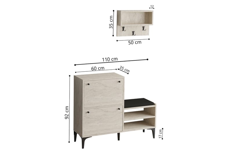 EDEWALLE Skoskåp 110 cm Beige - Förvaring - Sko- & klädförvaring - Skoförvaring