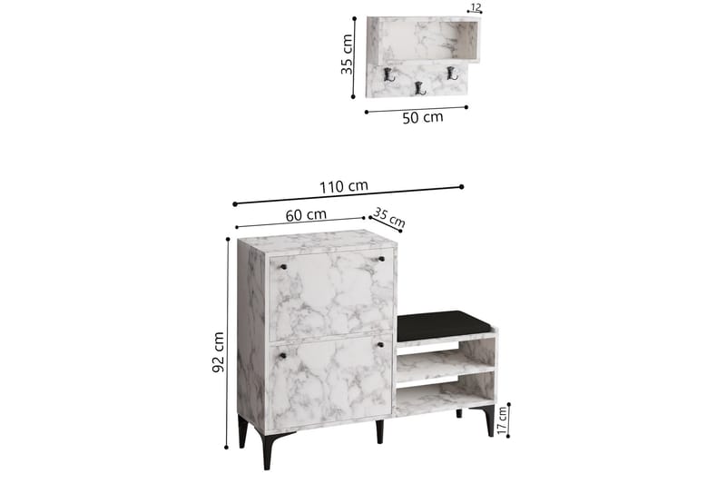 EDEWALLE Skoskåp 110 cm Vit marmor - Förvaring - Sko- & klädförvaring - Skoförvaring