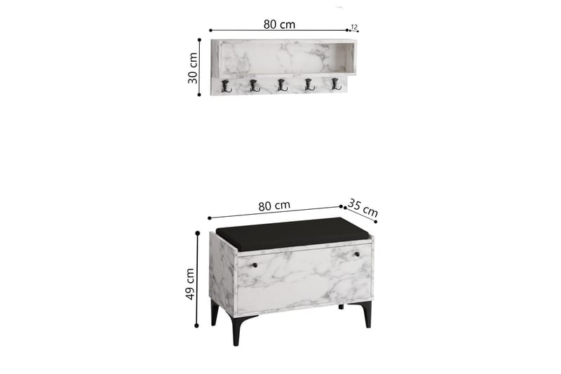 LIMEHILL Skoskåp 80 cm Vit marmor - Förvaring - Sko- & klädförvaring - Skoförvaring