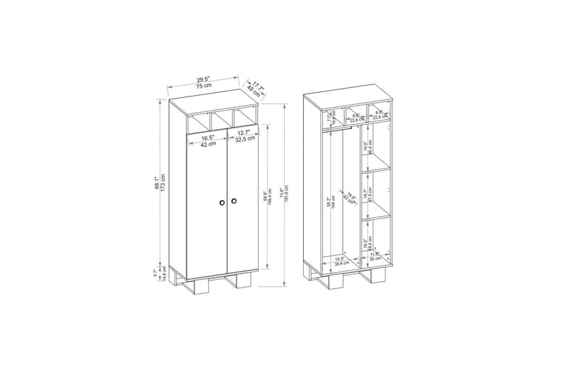 Sneker Garderob 75x173 cm Brun/Beige - Förvaring - Sko- & klädförvaring - Garderober & garderobssystem