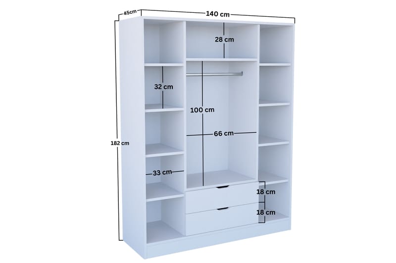 TERKOS Garderob 140x182 cm Mattvit - Förvaring - Sko- & klädförvaring - Garderober & garderobssystem