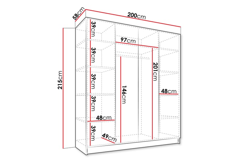 Vadstena Garderob 200 cm Vit/Svart - Förvaring - Sko- & klädförvaring - Garderober & garderobssystem