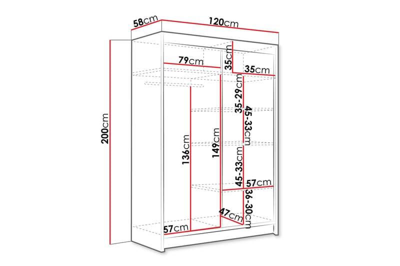 VICK Garderob med Spegel 120x200 cm Vit - Förvaring - Sko- & klädförvaring - Garderober & garderobssystem