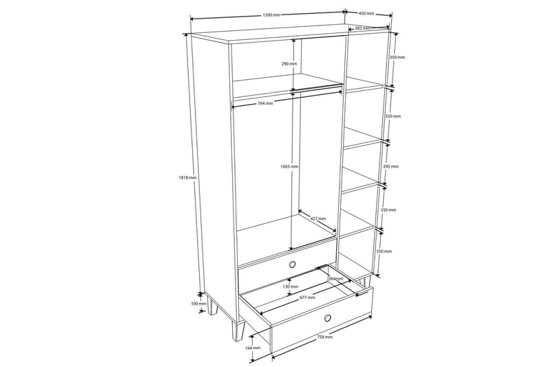 ZHAXDIFF Garderob 120x191,8 cm Ek/Vit - Förvaring - Sko- & klädförvaring - Garderober & garderobssystem