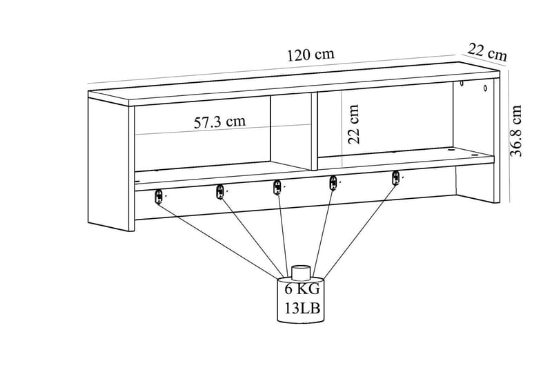 AGATEA Väggkrok 120x36,8 cm Vit - Förvaring - Köksförvaring - Kökshylla