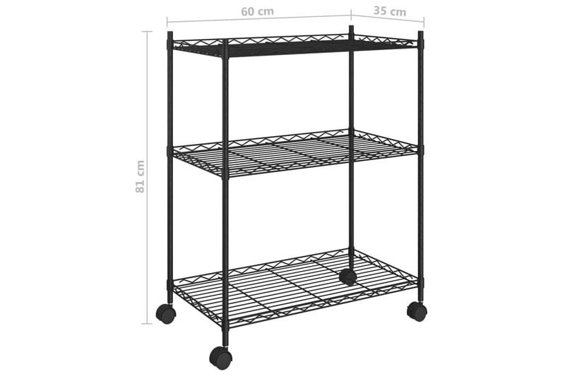 Förvaringshylla med hjul 3 hyllplan 60x35x81 svart 150 kg - Svart - Förvaring - Köksförvaring - Kökshylla