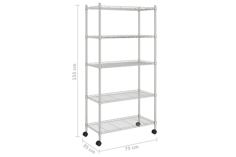 Förvaringshylla med hjul 5 hyllplan 75x35x155 cm krom 250 kg - Silver - Förvaring - Köksförvaring - Kökshylla