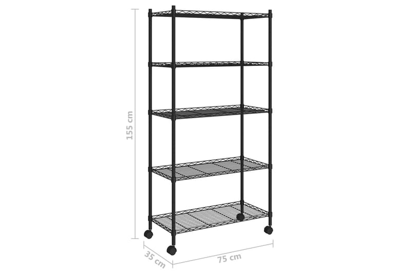 Förvaringshylla med hjul 5 hyllplan 75x35x155cm svart 250 kg - Svart - Förvaring - Köksförvaring - Kökshylla