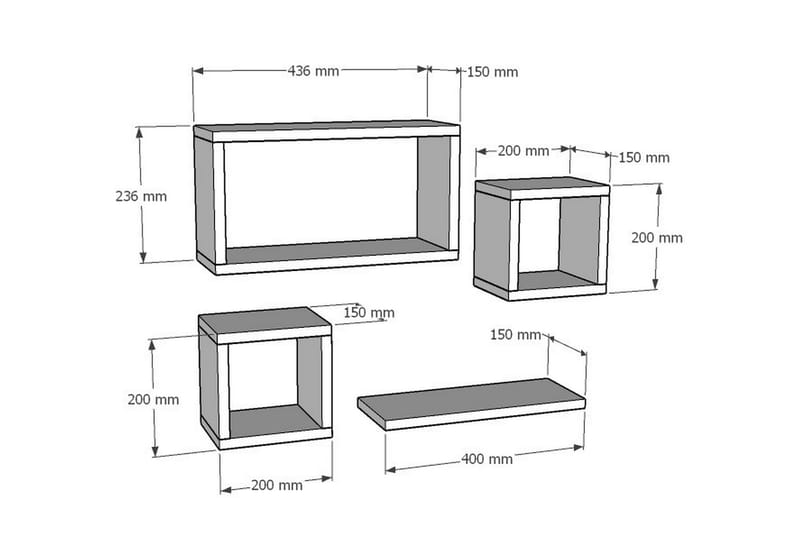 MERAM Vägghylla 44x15 cm 4 Hyllor Vit - Förvaring - Köksförvaring - Kökshylla