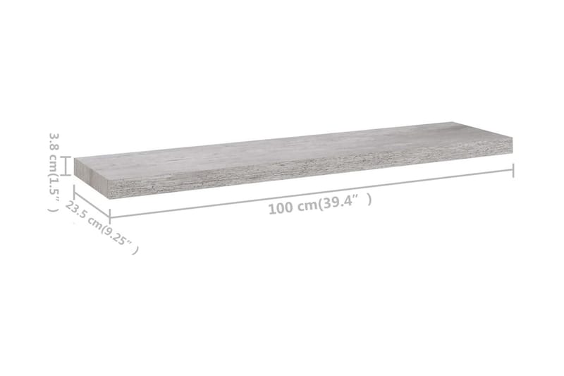 Svävande vägghylla betonggrå 100x23,5x3,8 cm MDF - Grå - Förvaring - Köksförvaring - Kökshylla