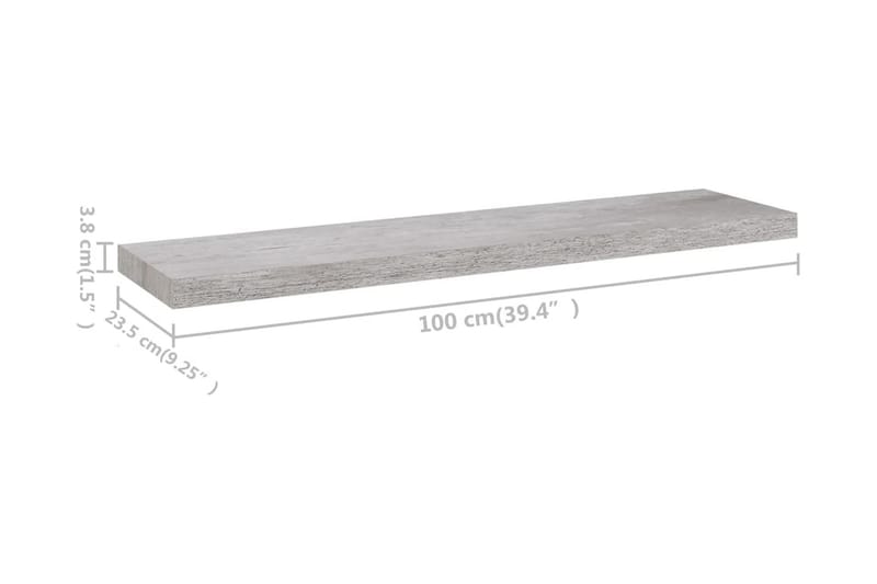 Svävande vägghyllor 2 st betonggrå 100x23,5x3,8 cm MDF - Grå - Förvaring - Köksförvaring - Kökshylla