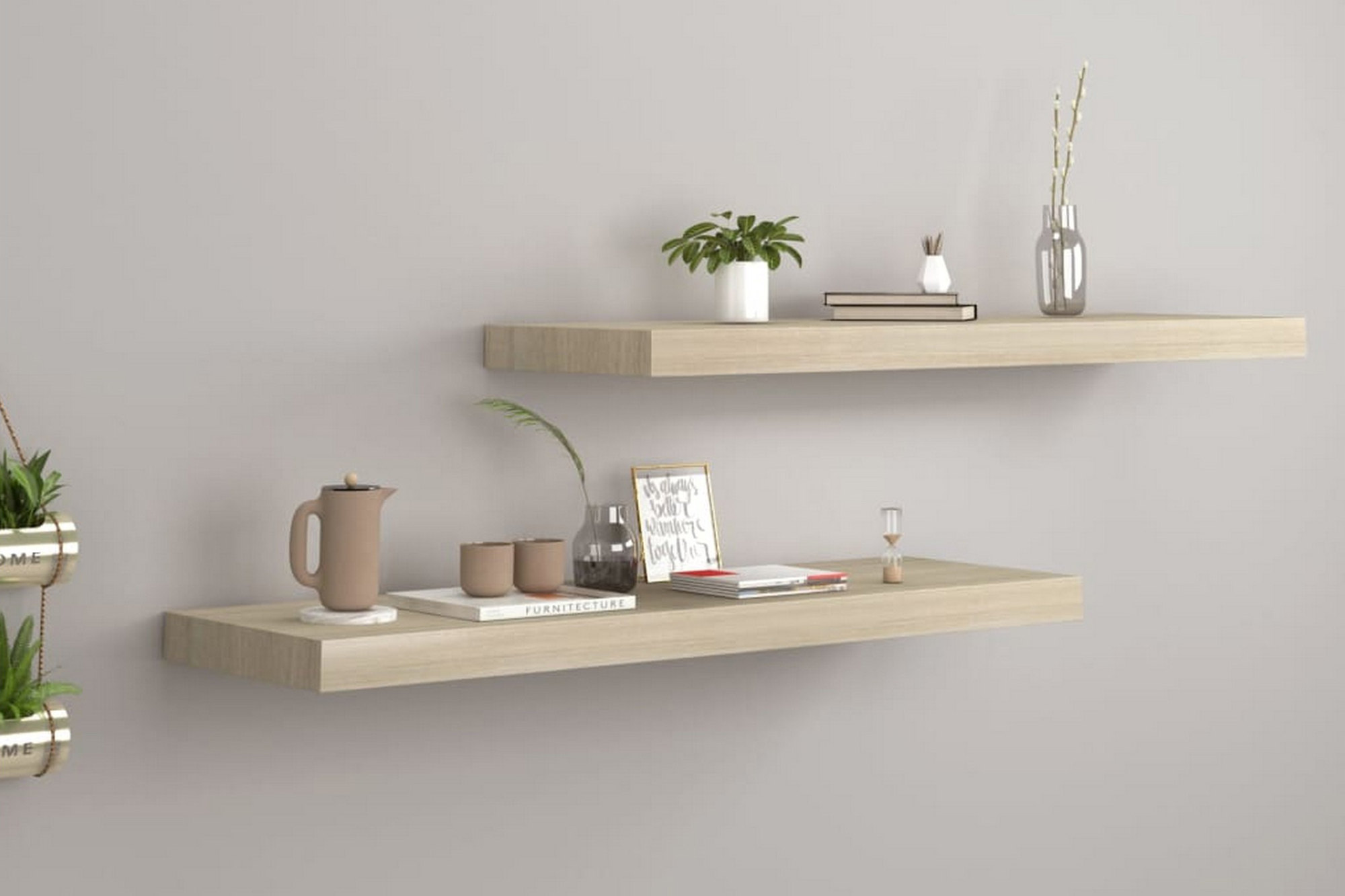 Svävande vägghyllor 2 st ek 80×23,5×3,8 cm MDF – Brun