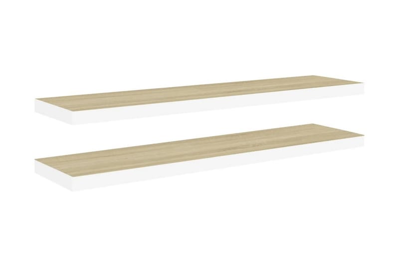 Svävande vägghyllor 2 st ek och vit 100x23,5x3,8 cm MDF - Vit - Förvaring - Köksförvaring - Kökshylla