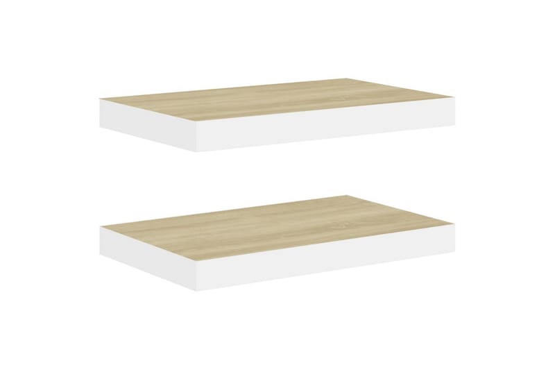 Svävande vägghyllor 2 st ek och vit 40x23x3,8 cm MDF - Vit/Trä - Förvaring - Köksförvaring - Kökshylla