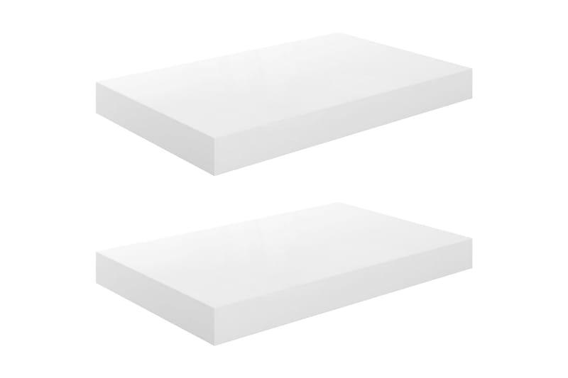 Svävande vägghyllor 2 st vit högglans 40x23x3,8 cm MDF - Vit - Förvaring - Köksförvaring - Kökshylla