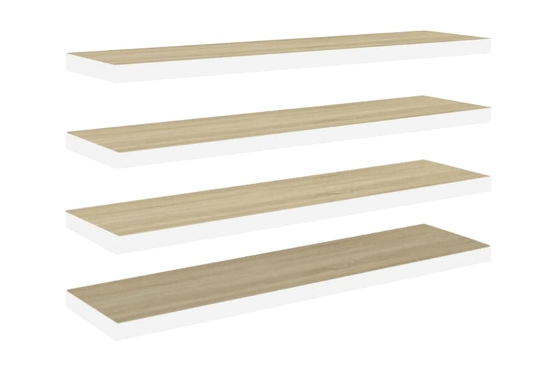 Svävande vägghyllor 4 st ek och vit 100x23,5x3,8 cm MDF - Vit - Förvaring - Köksförvaring - Kökshylla