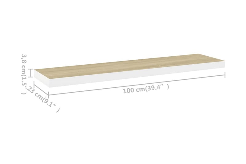 Svävande vägghyllor 4 st ek och vit 100x23,5x3,8 cm MDF - Vit - Förvaring - Köksförvaring - Kökshylla