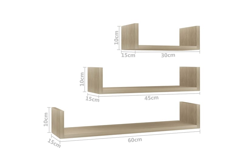 Vägghylla 3 st sonoma ek spånskiva - Brun - Förvaring - Köksförvaring - Kökshylla