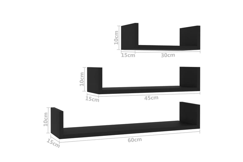 Vägghylla 3 st svart spånskiva - Svart - Förvaring - Köksförvaring - Kökshylla