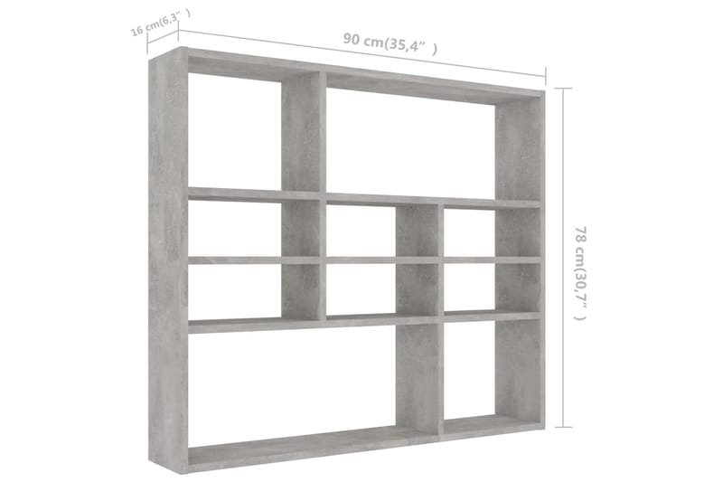 Vägghylla betonggrå 90x16x78 cm spånskiva - Grå - Förvaring - Köksförvaring - Kökshylla