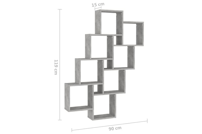 Vägghylla kubformad betonggrå 90x15x119 cm spånskiva - Betonggrå - Förvaring - Köksförvaring - Kökshylla