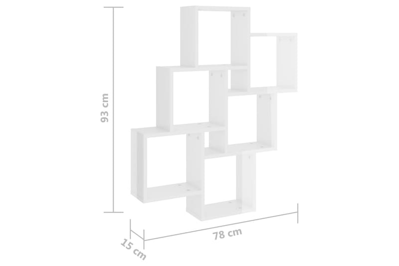 Vägghylla kubformad vit högglans 75x15x93 cm spånskiva - Vit högglans - Förvaring - Köksförvaring - Kökshylla