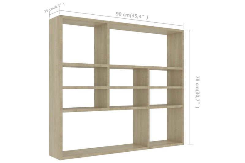 Vägghylla sonoma-ek 90x16x78 cm spånskiva - Brun - Förvaring - Köksförvaring - Kökshylla